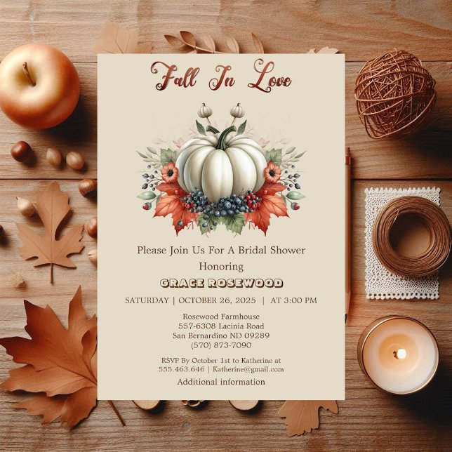Fall i Kärlek Pumpkins Land Beige-Möhippan Inbjudningar (Fall In Love Pumpkins Country Beige Bridal Shower Invitation)