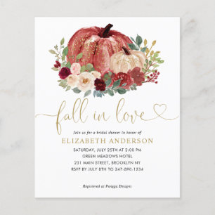 Fall i Kärlek Red Rosa Blommigt Pumpkin Möhippa Flygblad