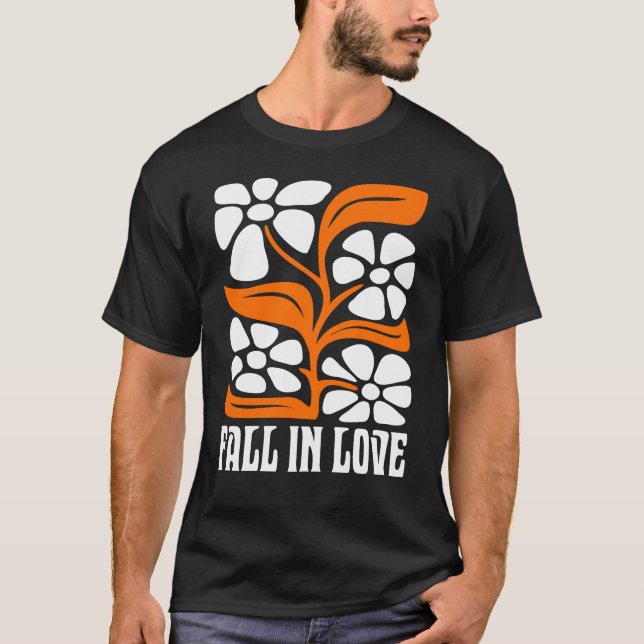 Fall i Kärlek Retro med boho blomma T Shirt (Framsida)
