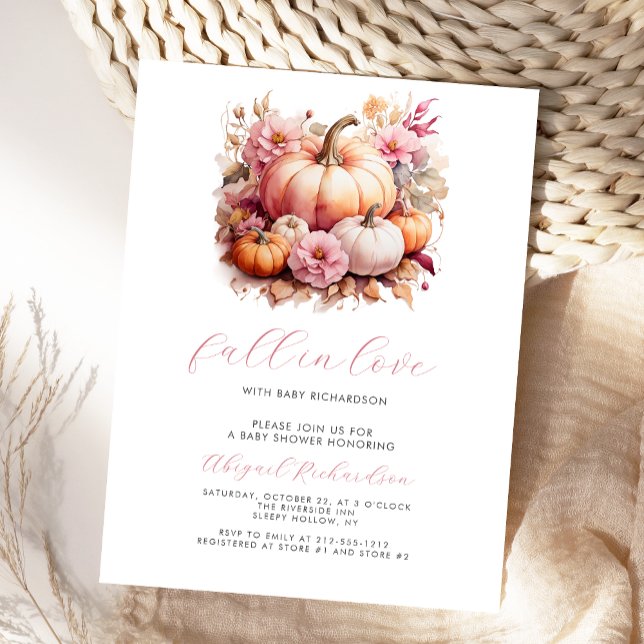 Fall i Kärlek Rosa Blommigt Pumpkins Girl Baby Sho Vykort (Skapare uppladdad)
