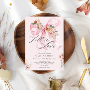 Fall i Kärlek Rosa Bow Blommigt Baby Shower Inbjudningar