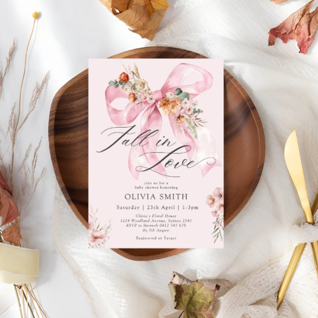Fall i Kärlek Rosa Bow Blommigt Baby Shower Inbjudningar (Skapare uppladdad)