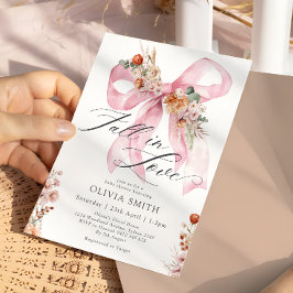 Fall i Kärlek Rosa Bow Blommigt Baby Shower Inbjudningar