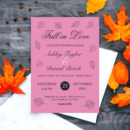 Fall i Kärlek Rosa Löv Hösten Bröllop Inbjudningar