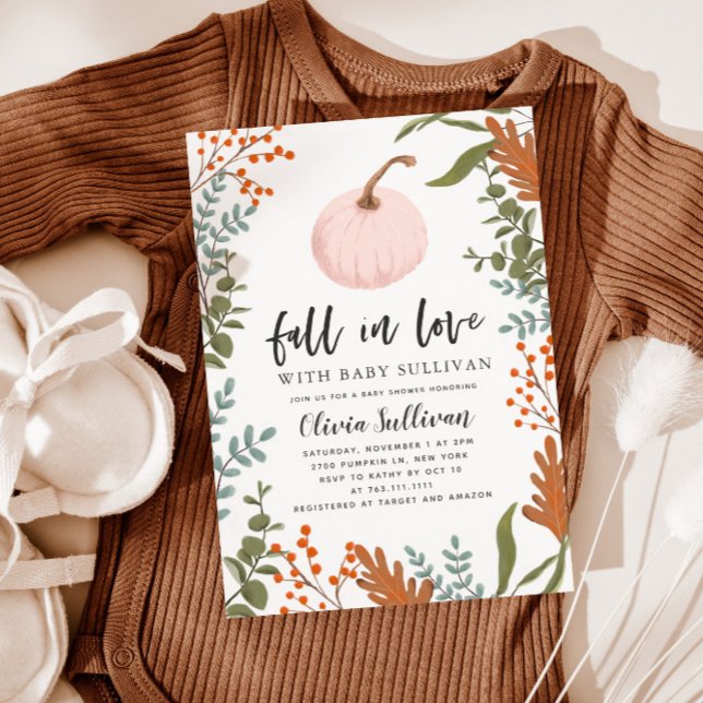 Fall i Kärlek Rosa Pumpkin Baby Shower Inbjudningar (Skapare uppladdad)