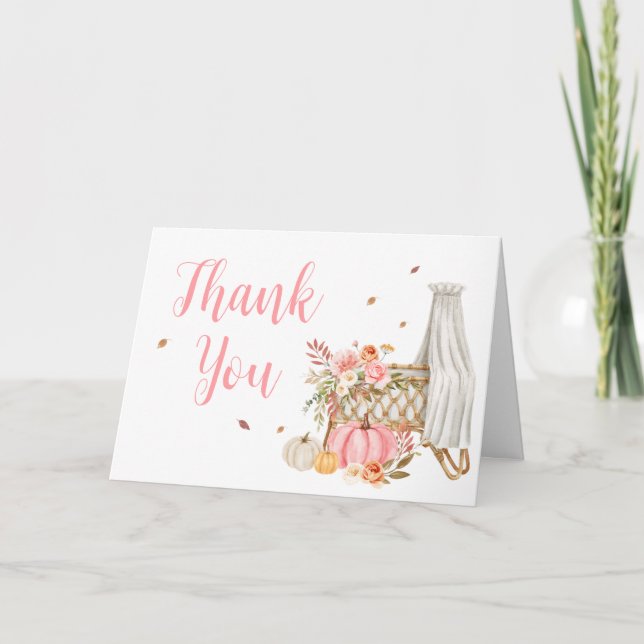 Fall i Kärlek Rosa Pumpkin Tack Kort (Framsida)