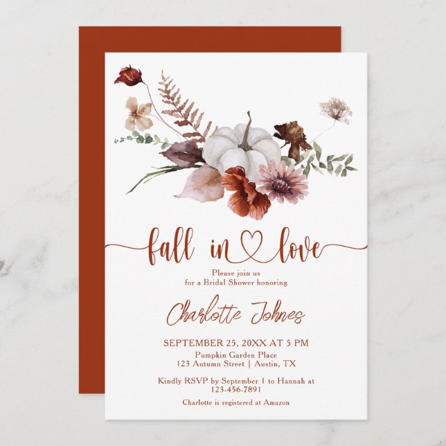 Fall i Kärlek Rust Blommigt Fall Möhippa Inbjudningar (Fram/baksida)