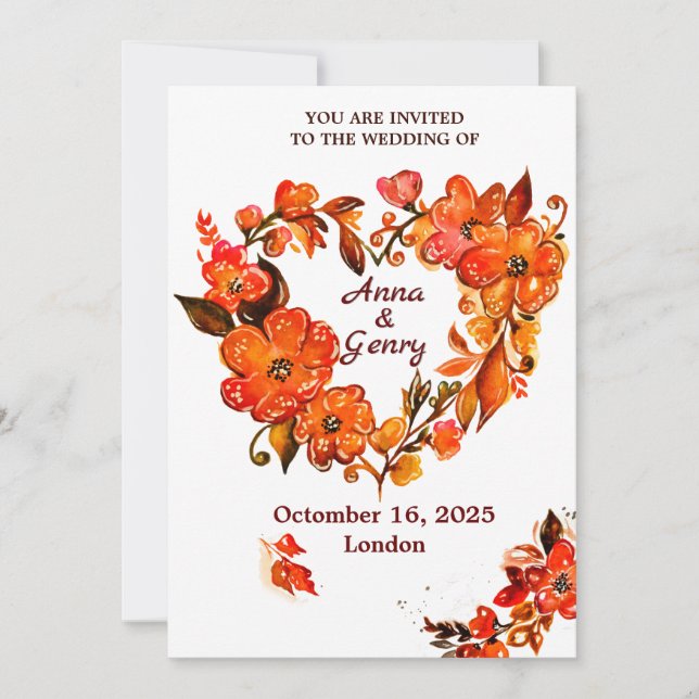 Fall i Kärlek Rustic Autumn Blommigt Inbjudningar (Framsida)