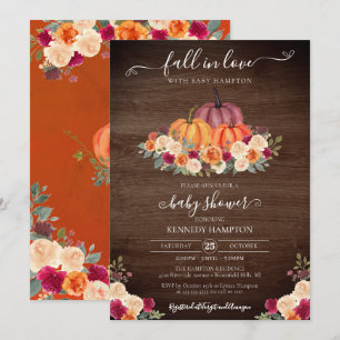 Fall i Kärlek - Rustic Pumpkin Autumn Baby Shower Inbjudningar