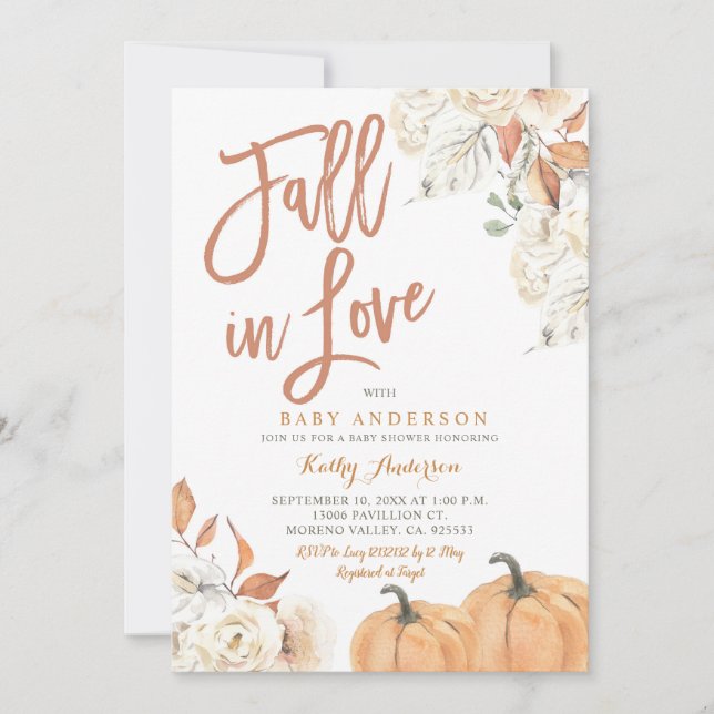 Fall i Kärlek Rustic Pumpkin Baby Shower Inbjudningar (Framsida)