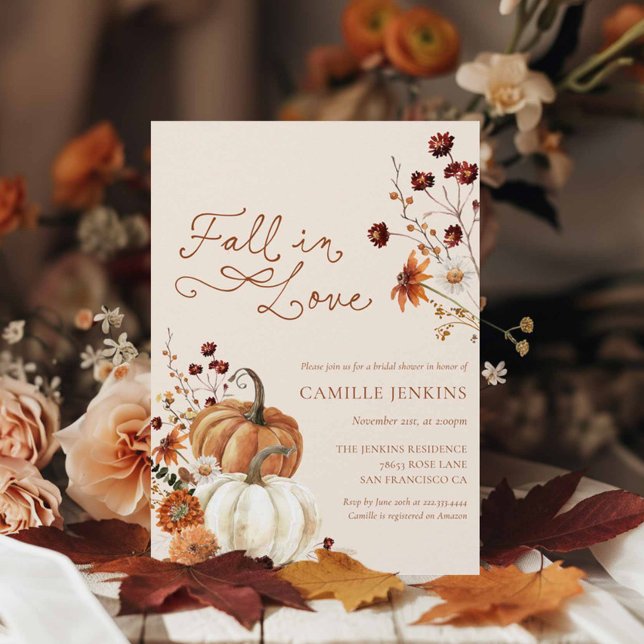 Fall i Kärlek Rustic Pumpkin Blommigt Möhippa Inbjudningar (Fall in Love Rustic Autumn Bridal Shower invitation)