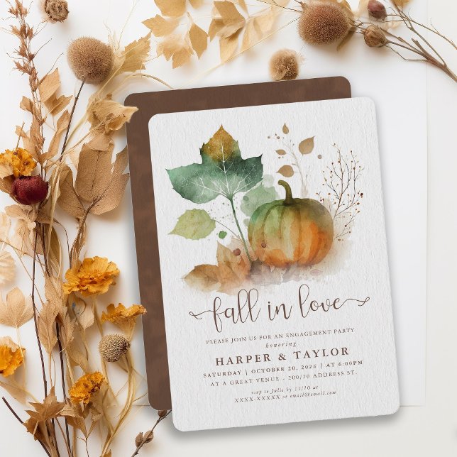 Fall i Kärlek Rustic Pumpkin Förlovningsfest Inbjudningar (Fall in love with our rustic fall celebration collection. )