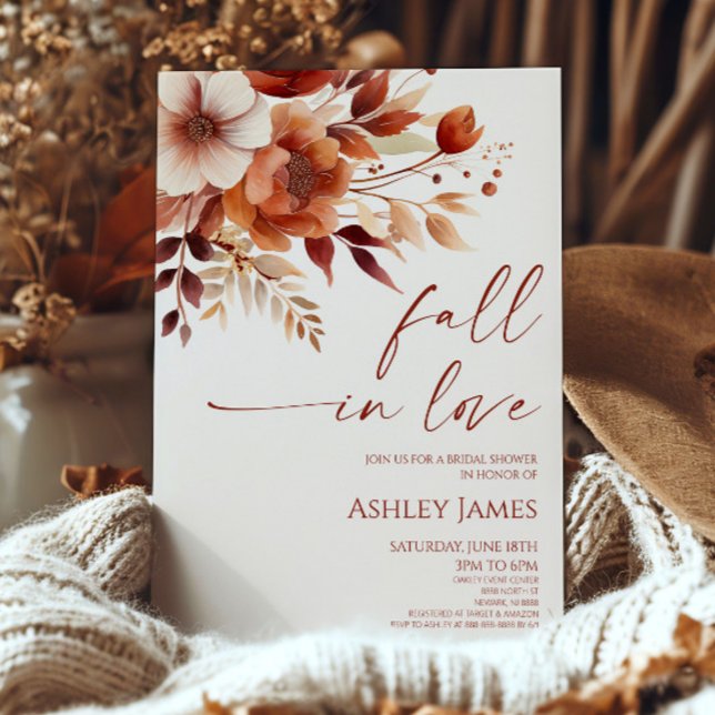 Fall i Kärlek Rusty Burgundy Blommigt Möhippa Inbjudningar (Skapare uppladdad)