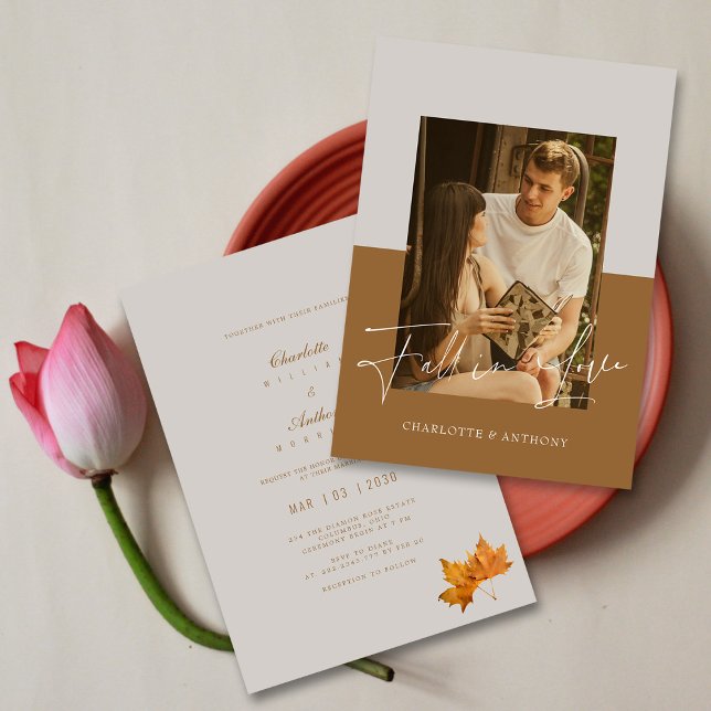 Fall i Kärlek-skript: Modern Chic Photo Bröllop Inbjudningar (Fall in Love Script_ Modern Chic Photo Wedding Invitation)