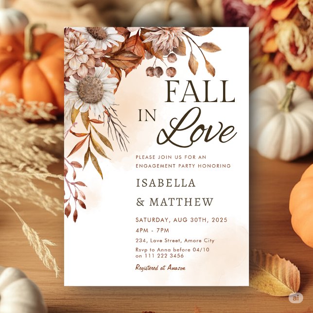Fall i Kärlek Solros Förlovningsfest Boho Rust Inbjudningar (Fall in Love Sunflower Engagement Party Boho Rust Invitation)