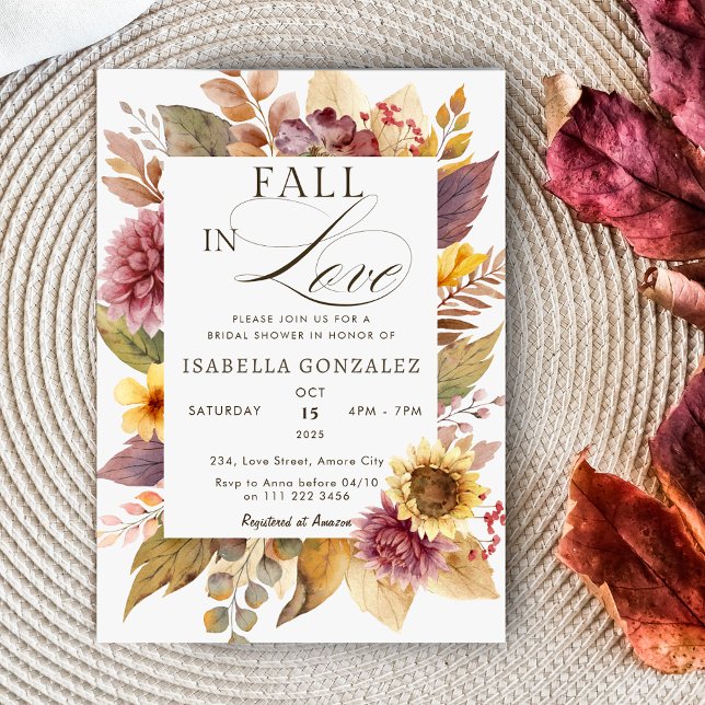 Fall i Kärlek Solros Hösthösten Möhippa Inbjudningar (Fall in Love Sunflower Autumn Bridal Shower Invitation)