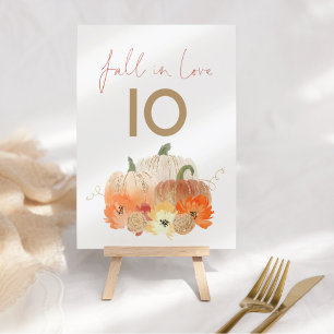 Fall i Kärlek Sparkly Pumpkins Bröllop Bordsnummer