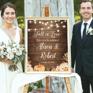 Fall i Kärlek String Ljus Rustic Bröllop-tecken Poster