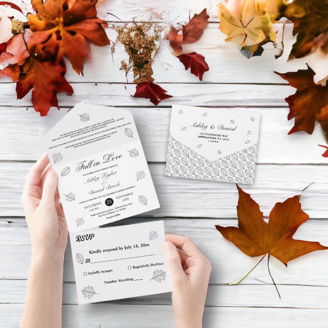 Fall i Kärlek, svart och vitt Löv, hösten Bröllop (Skapare uppladdad)