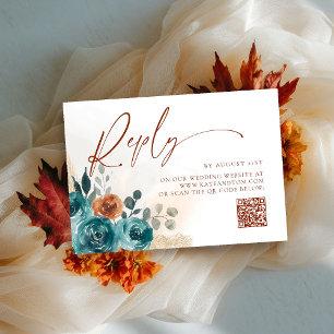 Fall i Kärlek Teal Burnt Orange Boho QR-svarskort