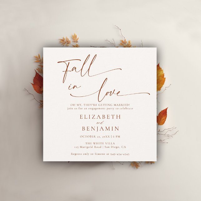 Fall i Kärlek Terracotta Minimal Förlovningsfest Inbjudningar (fall engagement party invitation minimalist typography calligraphy terracotta elegant modern barn)