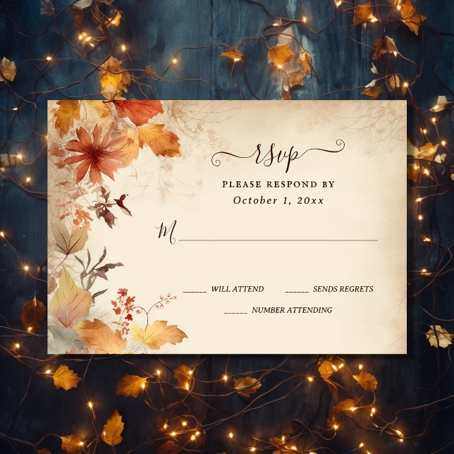 Fall i Kärlek Vackra höstblommor blommar bröllopsd OSA Kort (Front - Fall in Love Beautiful Autumn Flowers Fall Wedding RSVP Card)