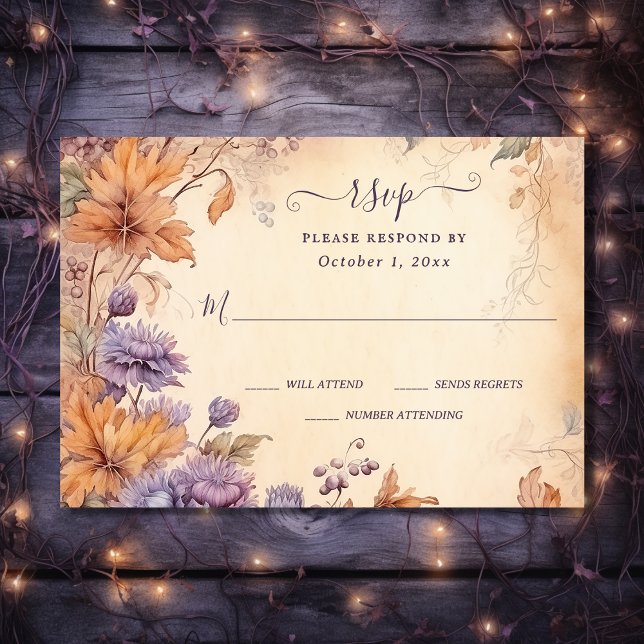 Fall i Kärlek Vackra höstblommor blommar bröllopsd OSA Kort (Front - Fall in Love Beautiful Autumn Flowers Fall Wedding RSVP Card)