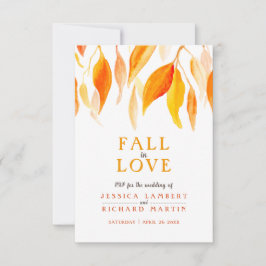 Fall i kärlek vattenfärgen orange rödfaller bröllo OSA kort