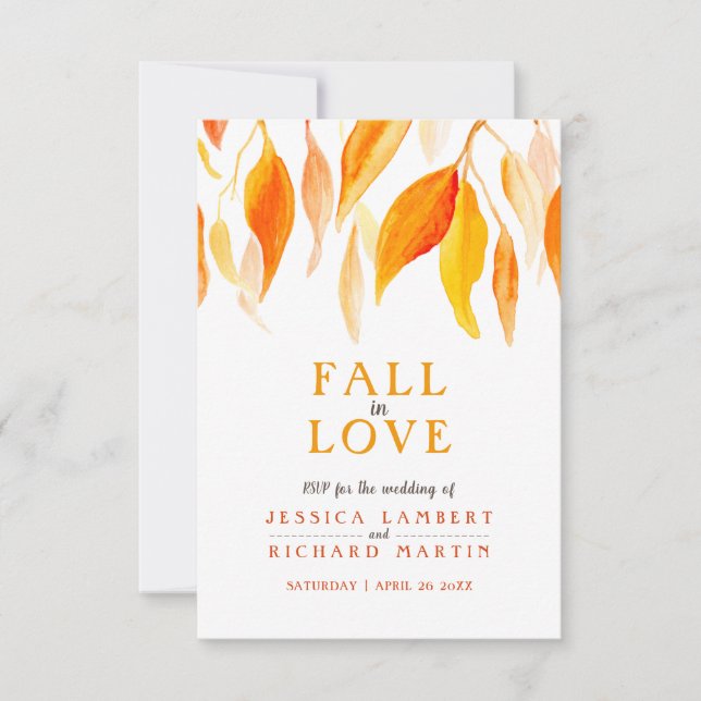 Fall i kärlek vattenfärgen orange rödfaller bröllo OSA kort (Framsida)