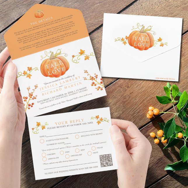 Fall i kärlek vattenfärgspumpa hösten bröllop QR (Skapare uppladdad)