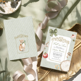 Fall i Kärlek Vintage Whimsical Sage Baby Shower Inbjudningar