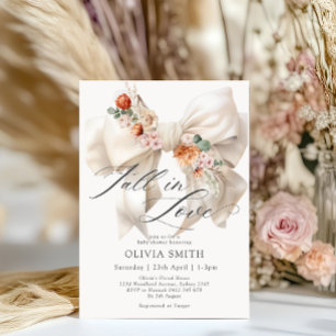 Fall i Kärlek White Bow Blommigt Baby Shower Inbjudningar