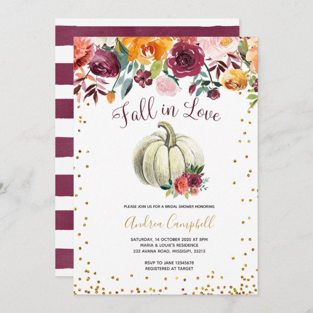 Fall i Kärlek White Pumpkin Möhippa Inbjudan (Fram/baksida)