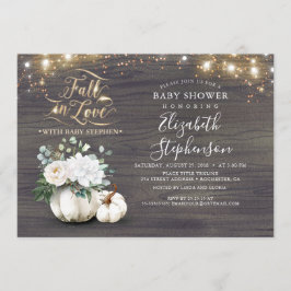 Fall i Kärlek White Pumpkin Rustic Baby Shower Inbjudningar