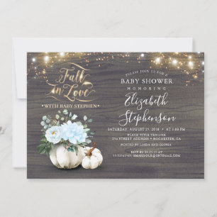 Fall i Kärlek White Pumpkin Rustic Baby Shower Inv Inbjudningar