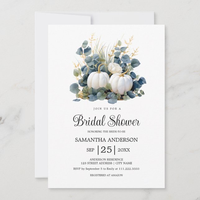 Fall i kärlek White Pumpkins Möhippa hösten Inbjudningar (Framsida)