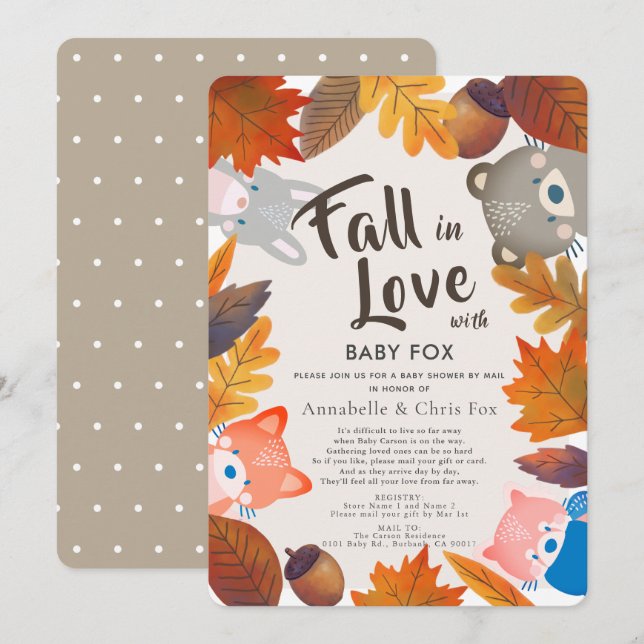 Fall i Kärlek Woodland Animals Brown Shower by Mai Inbjudningar (Fram/baksida)