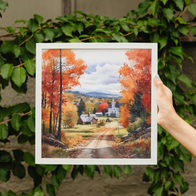 Fall i lilla staden Vermont Scenery Watercolor Poster (Skapare uppladdad)