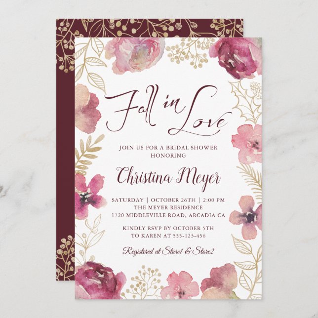 Fall i Möhippan för Blommigt av Lila i Kärlek Guld Inbjudningar (Fram/baksida)