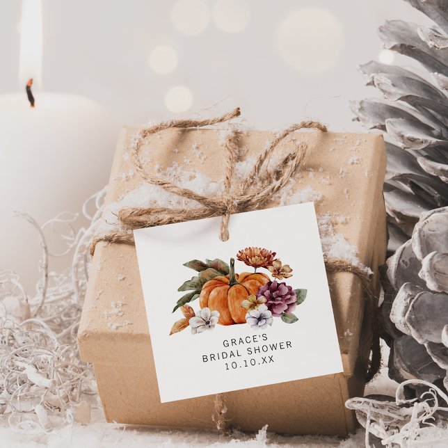 Fall i Möhippan Kärlek Gåvor Etiketter (Fall Burnt Orange Watercolor Floral Botanical Bridal Shower Gift Tag by Painted Paperie)