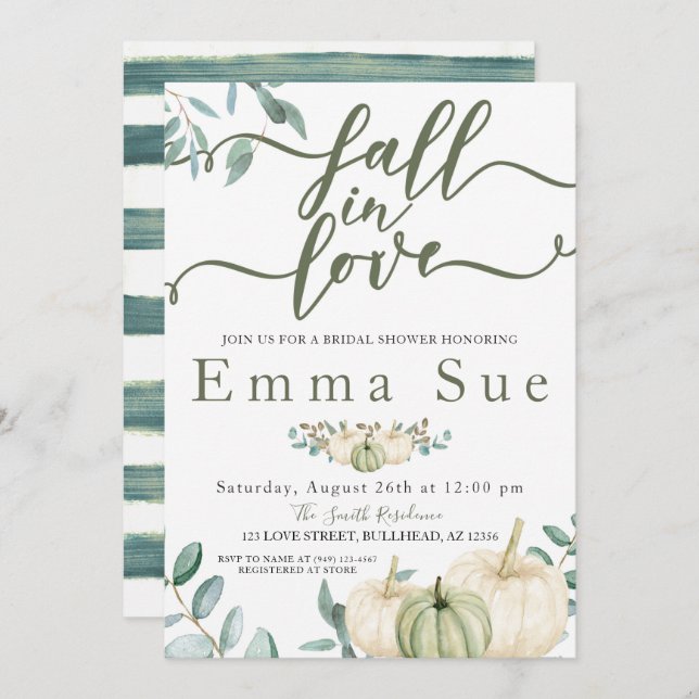 Fall i Möhippan Kärlek Watercolor Pumpkins Inbjudningar (Fram/baksida)