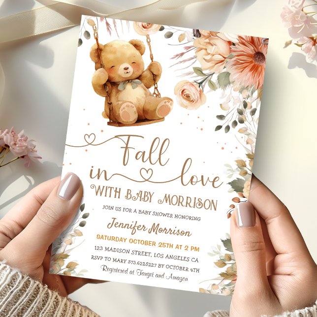 Fall i Nallen Kärlek Baby Shower på hösten Inbjudningar (Skapare uppladdad)