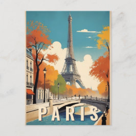 Fall i Paris Frankrike Eiffel Torn Retro Travel Vykort