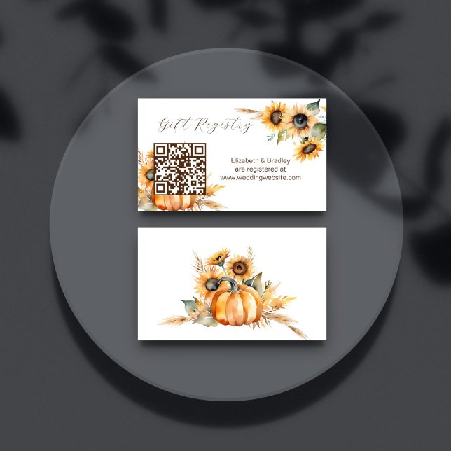 Fall i registret över solblommor i kärlek boho-pum tilläggskort (Fall in love boho pumpkin sunflowers autumn bridal shower qr gift registry enclosure card)