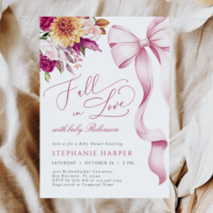 Fall i Rosa Bow Baby Shower-inbjudan till Kärlek B Inbjudningar