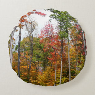 Fall i skogens färgstarka höstfotografi rund kudde