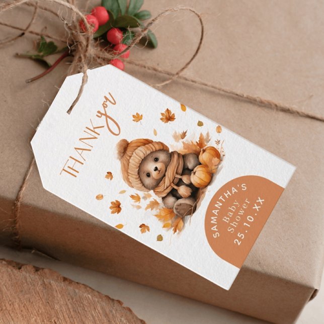 Fall in Kärlek Autumn Little Nalle Pumpkin Presentetikett (Skapare uppladdad)