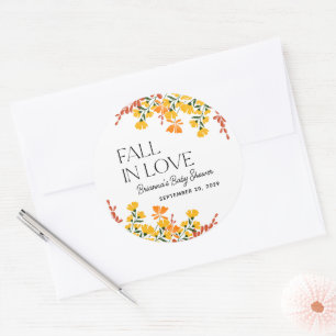Fall in Kärlek Blommigt Baby Shower på hösten Runt Klistermärke