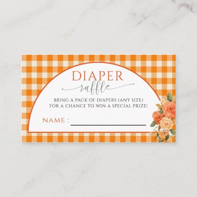 Fall in Kärlek Blommigt Orange Gingham Diaper Raff Tilläggskort (Framsida)