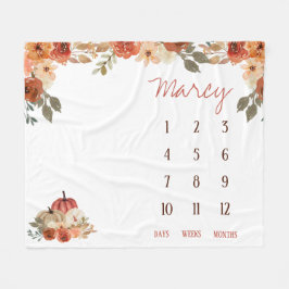 Fall in Kärlek Blommigt Pumpkin Baby Milestone Bla Fleecefilt